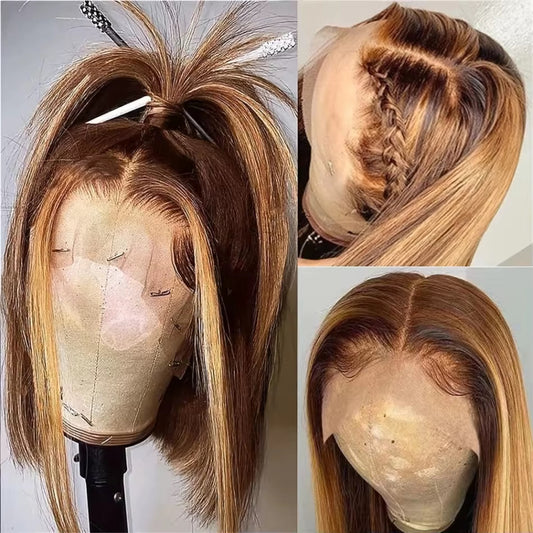 Ombré Honey Blonde Highlight 4/27 Straight Bob Human Hair Lace Front