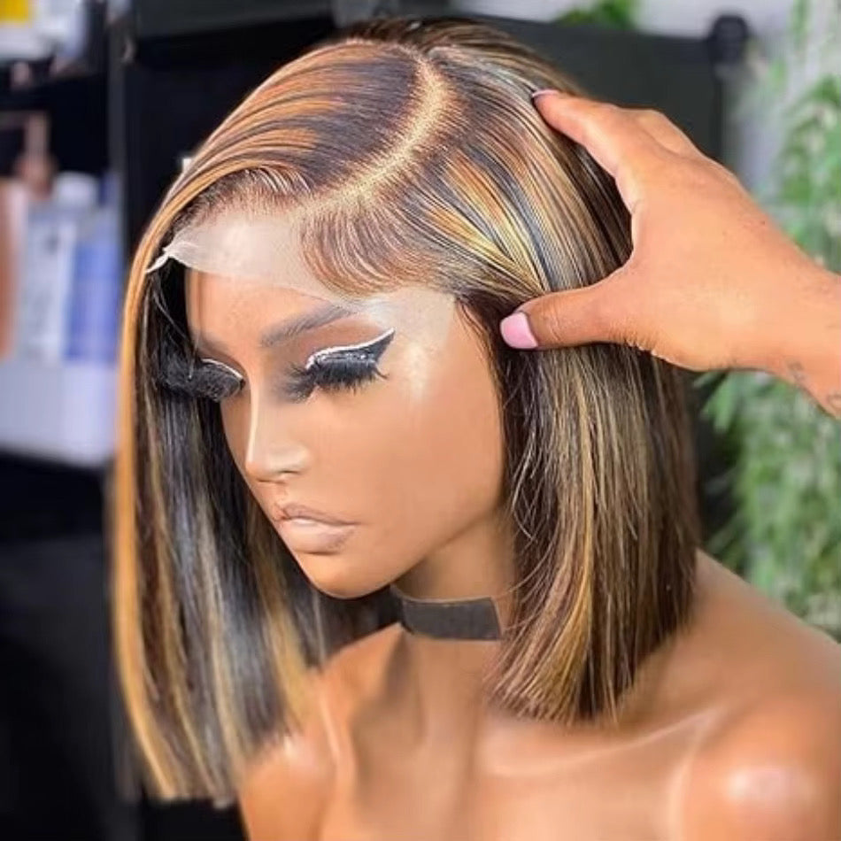 Ombré Honey Blonde Highlight 4/27 Straight Bob Human Hair Lace Front