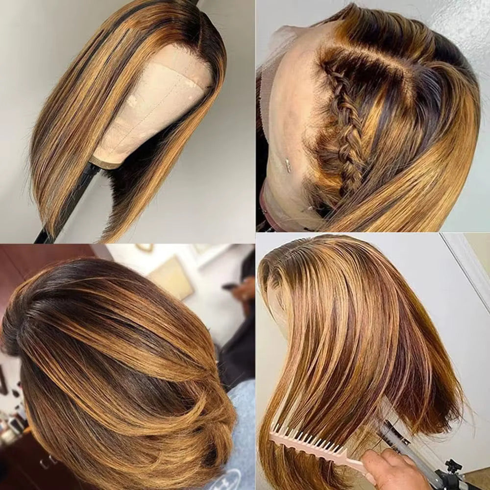 Ombré Honey Blonde Highlight 4/27 Straight Bob Human Hair Lace Front